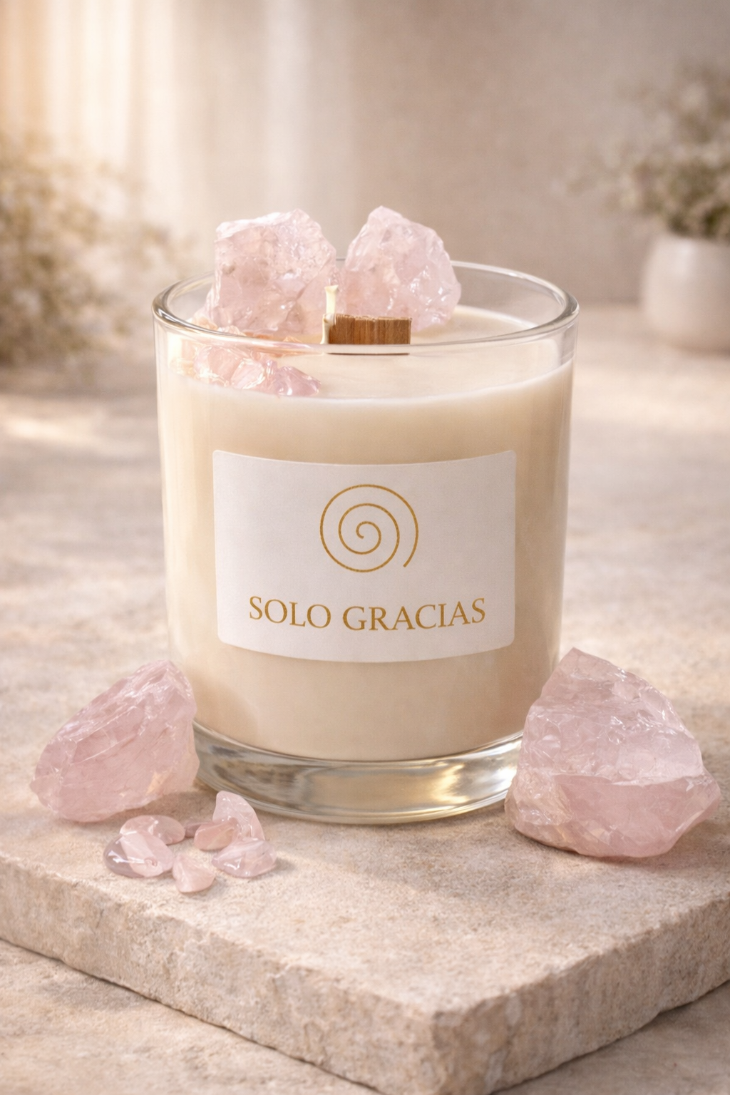 Vela Colección Cristal Premium – Cuarzo Rosa