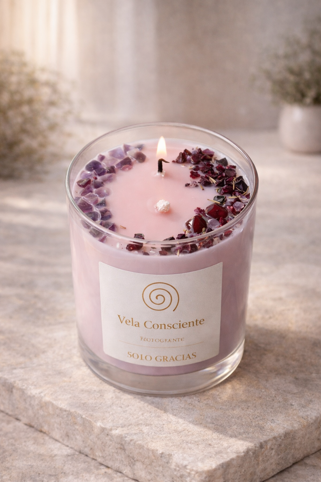 Vela Consciente Anti-Ansiedad AMATISTA Y ROSAS