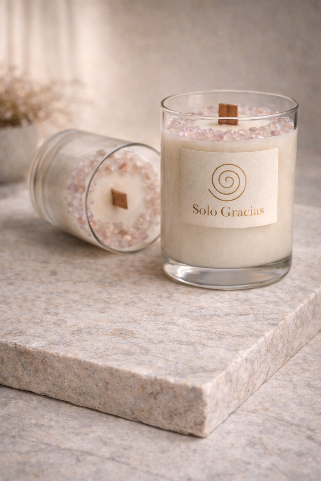 Vela Colección Cristal Harmonía– Cuarzo Rosa