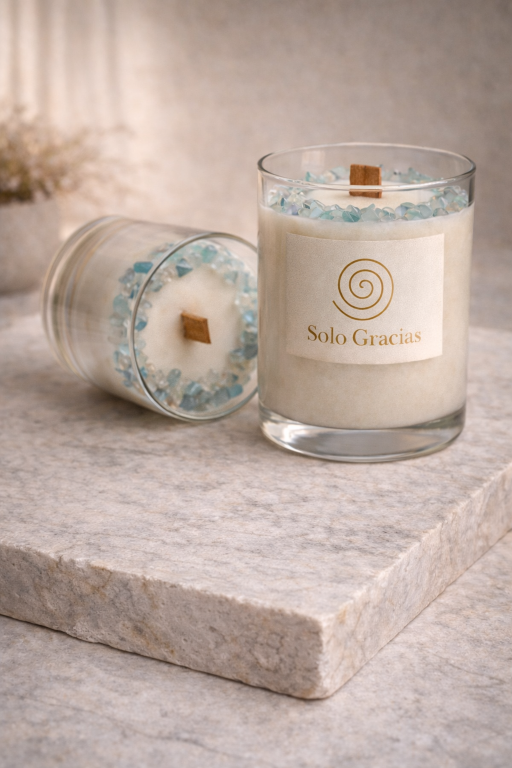 Vela Colección Cristal Infinito– Cuarzo Azul